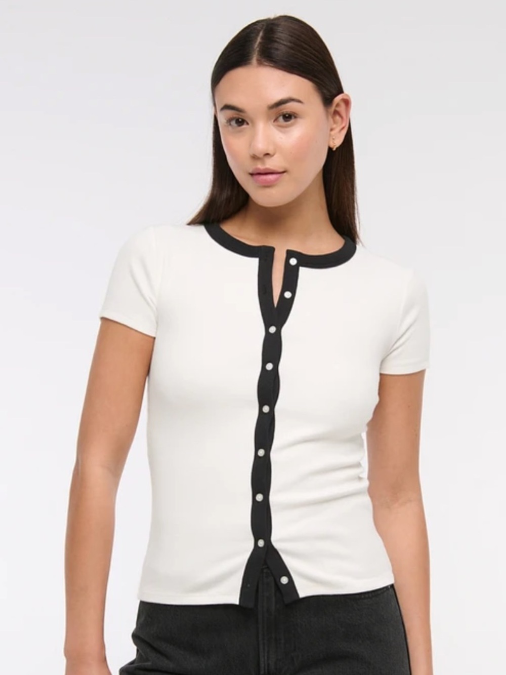 Abercrombie & Fitch Ivory Short Sleeve Top with Black Trim